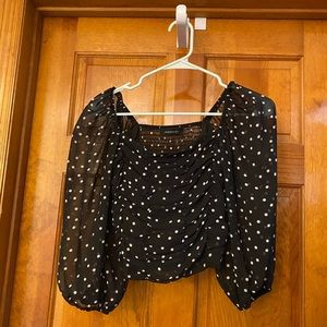 Ruched front puff sleeve 3/4 sleeve top - size 6 aus fits like xsmall